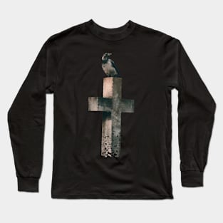 Low Poly Crow on Grave Long Sleeve T-Shirt
